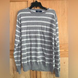 J. Crew Gray/White Crewneck Sweater Timeless Rugby Stripes Cotton & Cashmere XL